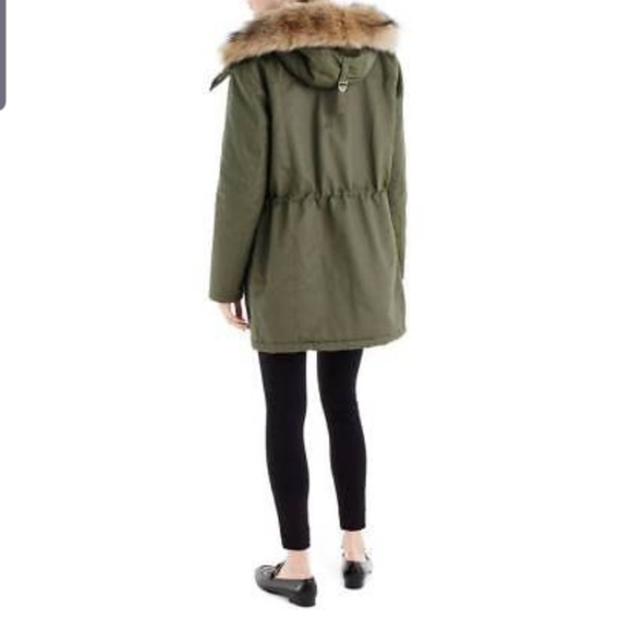 J CREW GREEN COAT WITH FUR HOODIE - Picture 3 of 5